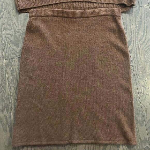 Cableknit Embroidered Fall Leaves Brown Sweater Skirt Set Wool Cottagecore - Picture 7 of 8